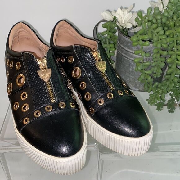 LORIBLU Platform Grommet And Zip Creeper Chunky Embellished Sneakers Black  7.5 - Picture 2 of 16